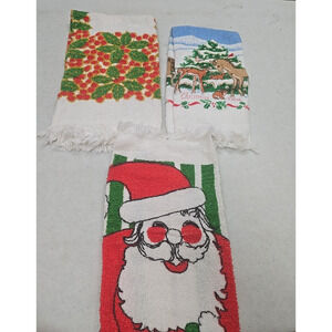 Lot of 3 Vintage Holiday Christmas Santa Claus Cotton Soft Absorbent Hand Towels